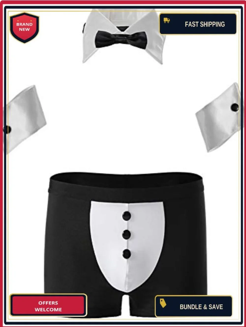 Mens Butler Tuxedo Lingerie Boxer Brief Costume Outfit
